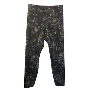 JoyLab Women's Athletic Hiking Navy Yellow Floral Leaf Women's Leggings M - Picture 1 of 6