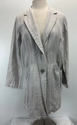 J.Jill Linen Long Line Blazer Jacket Gray with White Stripes Small Coastal - Image 1 of 4