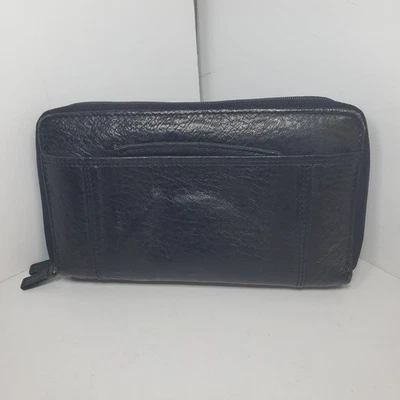 Antigo Rolfs Couro Preto Zíper em torno de Cartão de Crédito Janela Carteira Dobrável Designer  - Imagem 1 de 4