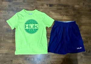 Huk Fishing Performance Boys Youth Medium YM T-shirt & Shorts Outdoor Logo - Picture 1 of 14