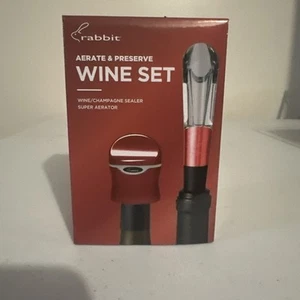 RABBIT Aerate & Preserve Wine Set Wine Champagne Sealer Super Aerator RED - Picture 1 of 5