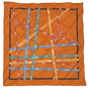 HERMES Scarf Petit Carre 45 Volduc Men's Silk Orange Multicolor Ribbon - Picture 1 of 6