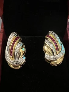 Women’s 18k Gold Plated Cubic Zirconia Ruby Earrings - Picture 1 of 3