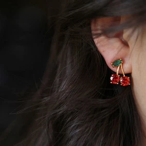 New Fashion Cute Red Zircon Cherry Stud Earrings Party Birthday Holiday Gift - Picture 1 of 4