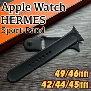 Hermes Black Rubber Sport Band for Apple Watch 42mm 44mm 45mm 46mm Adjustable - Zdjęcie 1 z 5