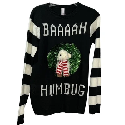 Suéter Feo Navidad Junior Talla L 11-13 Bahh Humbug Peluche Oveja Brillo NUEVO Foto 1 de 4