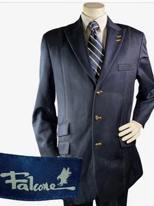 Traje chaqueta 42R pantalones FALCONE para hombre 34x30 Suerlative 150s acento a rayas doradas nuevo sin etiquetas - Imagen 1 de 23