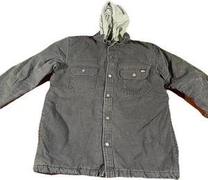 Dickies Shacket Mens L Black Canvas Hoodie Quilted Zip Snap Workwear Thrashed - Picture 1 of 18