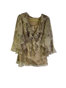 Vintage Y2K Womens 2XL Tie Front Sheer Bell Sleeve Flowy Shirt Rave Fairy - Picture 1 of 8