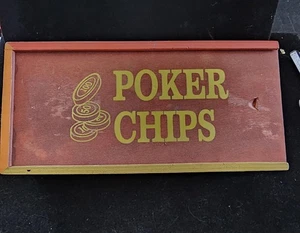 Poker Chip Set Wood Poker Chips In Wooden Box 60 Chips Vintage Collectable  - Picture 1 of 5