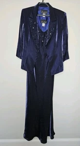 Alex Evenings Dress Gown Jacket 14 Purple Satin Sequin Beaded Slip Elegant Set - Picture 1 of 23