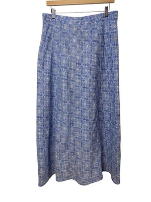 L.L. Bean Skirt Women's 12 Classic Fit Blue White 100% Linen Floral Maxi Skirt - Image 1 of 4