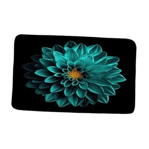 Dahlia Bath Mat Black Background Multi Colorful 18x30 Inch(45x75CM) Teal Black - Picture 1 of 4