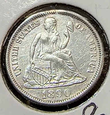 1890 Liberty Seated Dime Nice White AU Details CHRC - Image 1 of 2