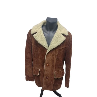 De Colección Marrón Gamuza Sherpa Hombres Tareas Abrigo Chaqueta Ranchero Años 70 Marlboro Hombre Talla 40 Foto 1 de 4