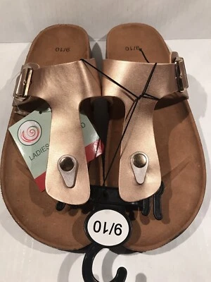 Sandálias tanga feminina tamanho 9/10 ouro rosa novas com etiquetas - Imagem 1 de 4