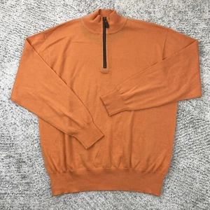 Orvis Sweater Mens Large Merino Wool Pullover Orange Quarter Zip Tangerine NWD - Picture 1 of 9