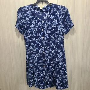 Appleseeds Petites 6P Floral Dress Blue Cottage Core Fairy Work Dark Floral - Picture 1 of 5