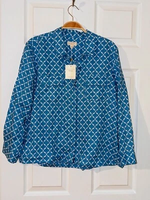 Charter Club Luxury Lino Azul Blanco Top Abotonado Botones Dorados Talla Grande nuevo con etiquetas Foto 1 de 4