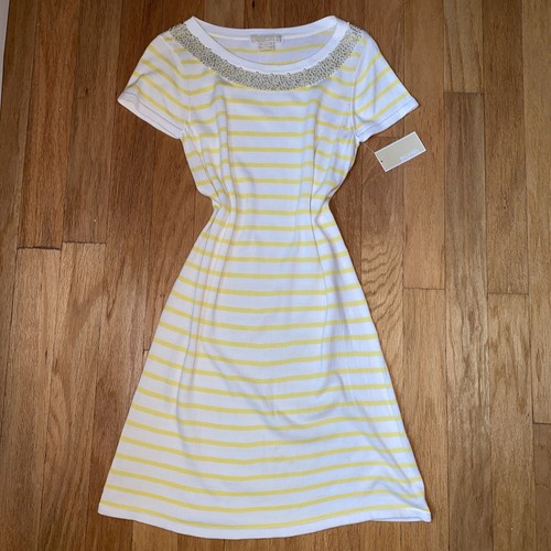 Abito Michael Kors taglia M maglia cotone giallo bianco righe perle perline 149€