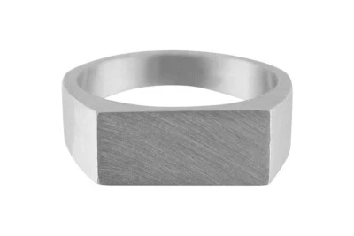 Signet Ring Mens Initial Rectangular 13mmx6mm 10k White Gold - Image 1 of 4
