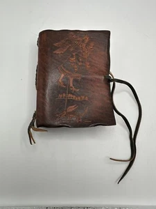 Leather Journal Etched Handmade Notebook Diary Sketchbook Unlined Blank Paper - Picture 1 of 12
