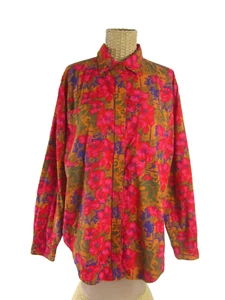 Vtg Witt’s End by Mr Witt Womens L Red Blue Floral Cotton LS Shirt Relaxed Fit - Picture 1 of 11