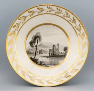 English Porcelain New Hall Saucer Gilt Black Hand painted British circa 1800s - Picture 1 of 10
