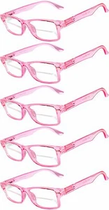 Narrow Retro Fashion Style Rectangular Pink Frame Clear Lens Eyeglasses 5 PCS - Picture 1 of 1