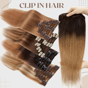 8"-24" extensions de cheveux clip 100 % Remy cheveux humains véritable ombre blonde tête pleine
