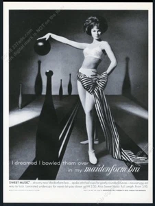 1961 surreale Bowlingkugel Pins Frau Foto Maidenform BH Vintage Print Anzeige - Bild 1 von 1