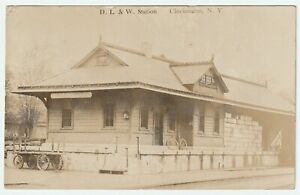 Gare ferroviaire RR Depot - Cincinnatus NY DL&W 1912 RPPC photo réelle