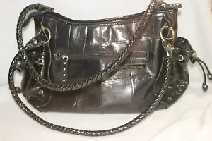 M C Shoulder Bag Black Faux Croc & Patent **VG++ - Picture 1 of 6