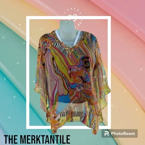 Blusa abstracta colorida asimétrica vintage Anage Too - talla grande 3X - Imagen 1 de 17