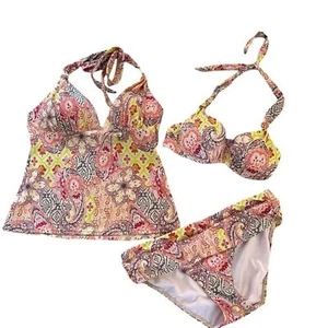 Victoria’s Secret Heavenly 3PC Fold Over Paisley Bikini Tankini M Halter Style - Picture 1 of 13