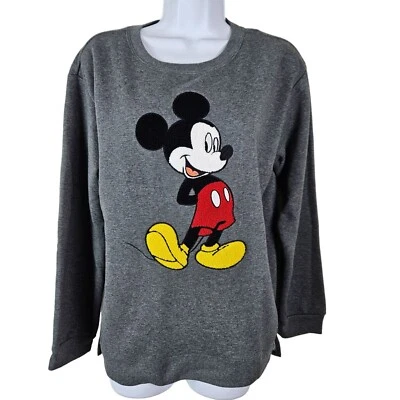 Disney Mickey Mouse Womens Charcoal Gray Crewneck Sweatshirt Size Large Chenille - Image 1 of 4