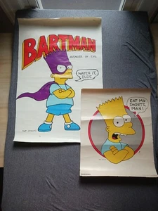 Vintage 1990 Simpsons Poster LOT Bart Simpson Eat My Shorts Man! Bartman Avenger - Picture 1 of 23