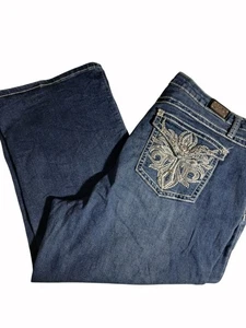 Earl Jeans Womens Plus Size 22W Cropped Denim Jeans Bling High Rise Stretch - Picture 1 of 17