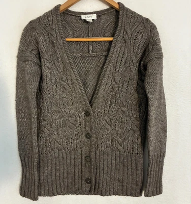 Ann Taylor Loft Wool Blend Cable Knit Cardigan Sweater Womens M Preppy Ivy - Image 1 of 4