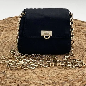 Talbots Little Black Purse Micro Mini Fabric Gold Crossbody Chain Strap 3” X4” - Picture 1 of 11