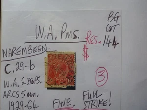 WEST AUSTRALIA POSTMARK ON GEORGE V STAMP- NAREMBEEN C.29-B ON 1½d RED - Picture 1 of 1