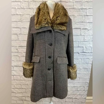 Abrigo chaqueta ColdWater Creek espiga FAUX ribete de piel otoño mediano 10 12 A46 Foto 1 de 4