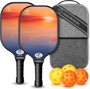 2 Paddle Pickleball Set Fiberglass USAPA Approved Pickle Balls Paddles Case NEW - Picture 1 of 9
