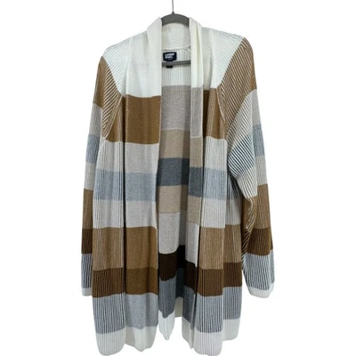 Cárdigan Suéter Lands End Drifter Frente Abierto Rayas Marrón Blanco Largo Fluido 2X Foto 1 de 4