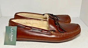LL Bean Slippers Mens size 11 Brown Double Sole Slip on Shearling Lined New - Picture 1 of 8