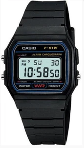 Casio F91W-1 Men's Classic Black Resin Band Alarm Chronograph LCD Digital Watch - Picture 1 of 4