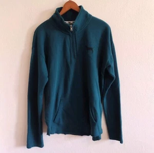 Victorias Secret PINK Quarter Zip Green Long Sleeve Pullover Sweatshirt - Picture 1 of 6