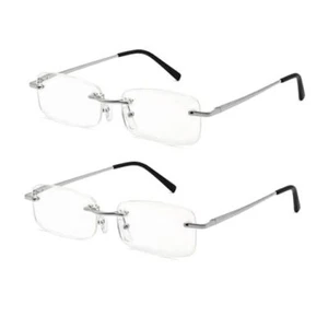 Rimless Reading Glasses - Blue Light Blocking Frameless Readers Silver 2.0 x - Picture 1 of 8