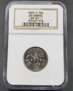 1999 D DELAWARE State Statehood Quarter Coin MS67 NGC Brown Label Holder - Picture 1 of 4
