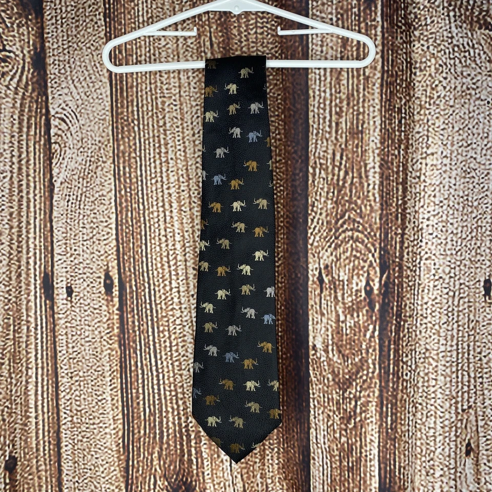 Corbata para hombre Jim Thompson azul marino bronceado estampado de elefante 100 % seda usada en excelente estado Foto 1 de 3